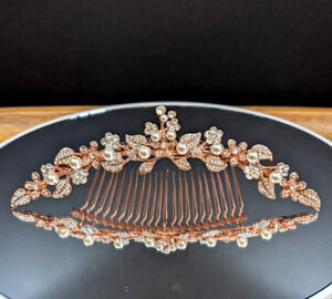 Rose Gold Bridal Hair Comb Crystal Pearl Floral Wedding Headpiece Rhinestone